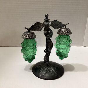 Vintage Green Grapes S / P Shakers  On Black Stand Mcm